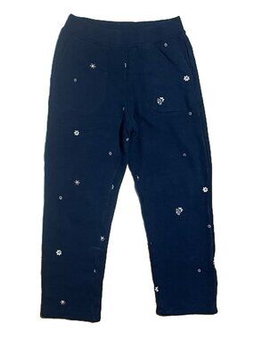 Navy Floral Embroidered Sweatpants